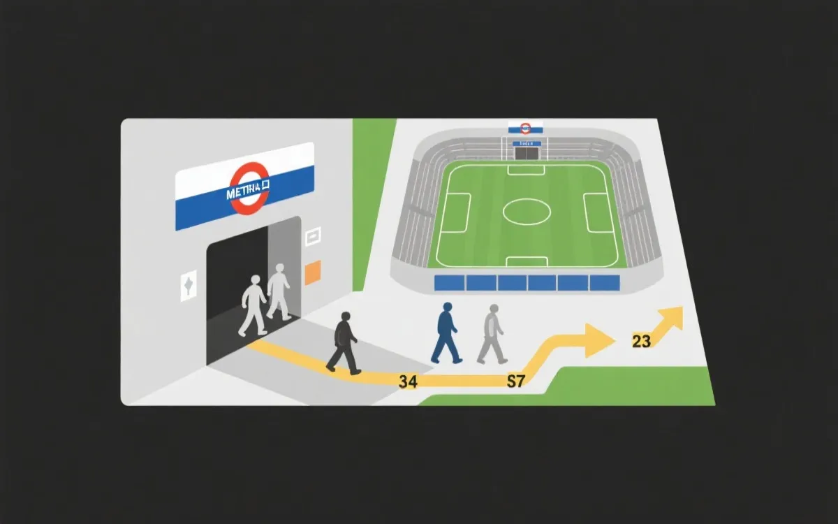 从地铁口到入场口再到看台分区的动线规划示意图